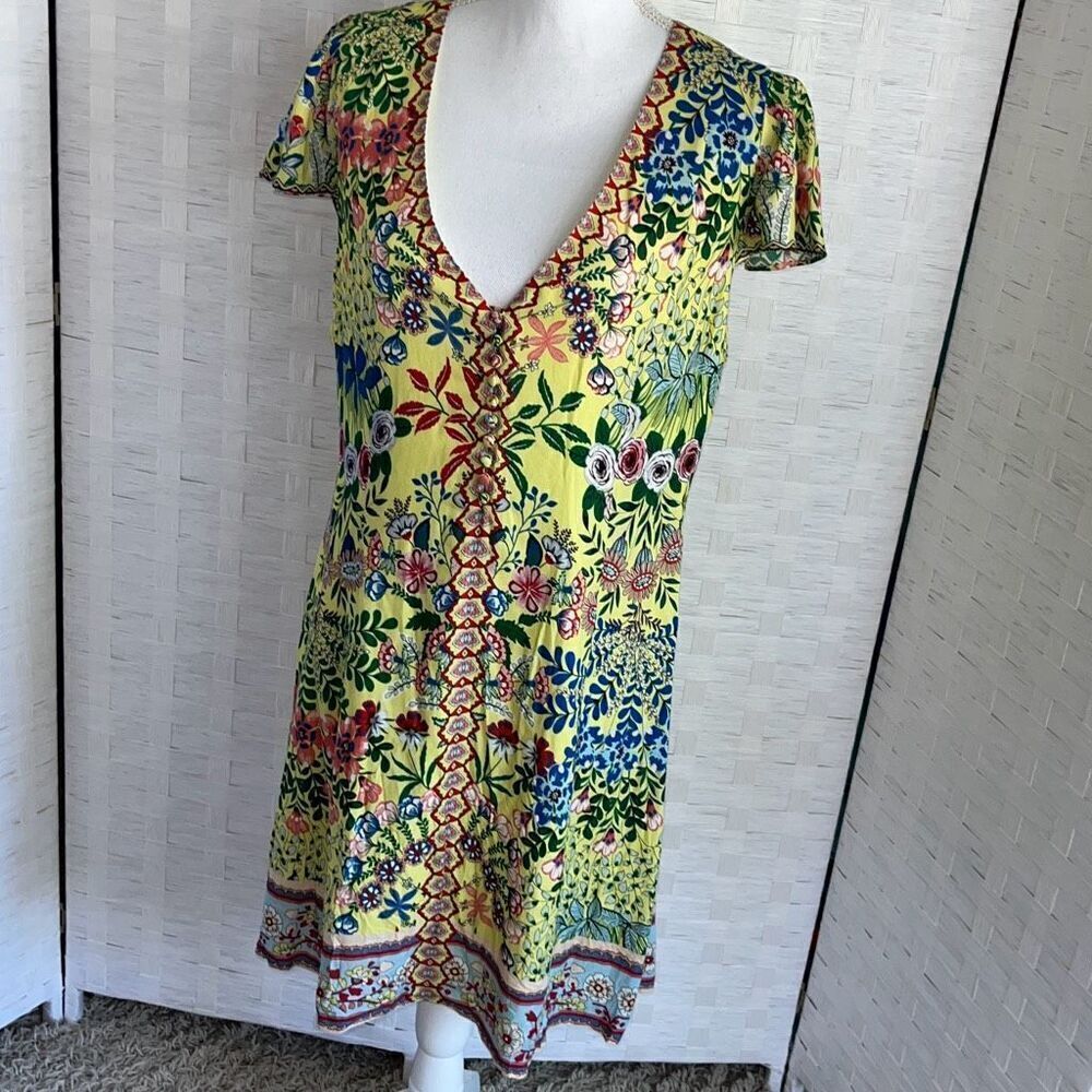 Alice + Olivia Hadley Floral Mini Fit & Flare Dress V-Neck Flutter Sleeve Size 1
